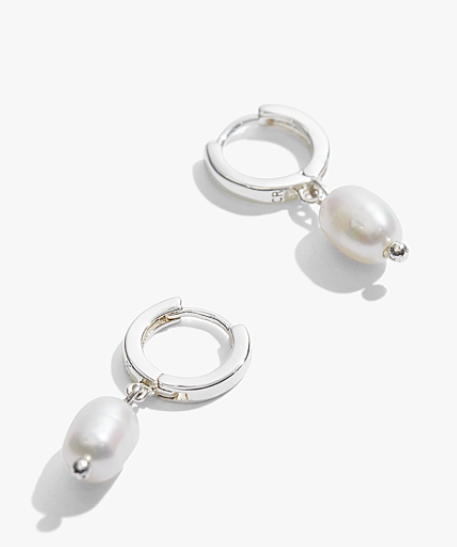 Pearl Hoop Earrings (Silver)
